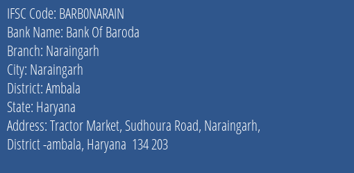 Bank Of Baroda Naraingarh Branch Ambala IFSC Code BARB0NARAIN