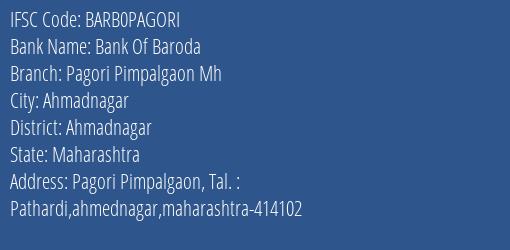 Bank Of Baroda Pagori Pimpalgaon Mh Branch, Branch Code PAGORI & IFSC Code Barb0pagori