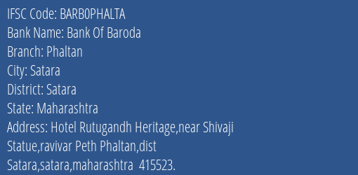 Bank Of Baroda Phaltan Branch, Branch Code PHALTA & IFSC Code Barb0phalta