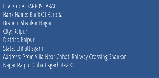 Bank Of Baroda Shankar Nagar Branch, Branch Code SHARAI & IFSC Code Barb0sharai