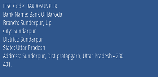 Bank Of Baroda Sunderpur Up Branch, Branch Code SUNPUR & IFSC Code Barb0sunpur