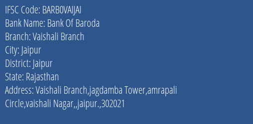 Bank Of Baroda Vaishali Branch Branch Jaipur IFSC Code BARB0VAIJAI