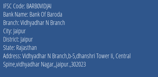 Bank Of Baroda Vidhyadhar N Branch Branch Jaipur IFSC Code BARB0VIDJAI
