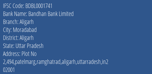 Bandhan Bank Aligarh Branch Aligarh IFSC Code BDBL0001741