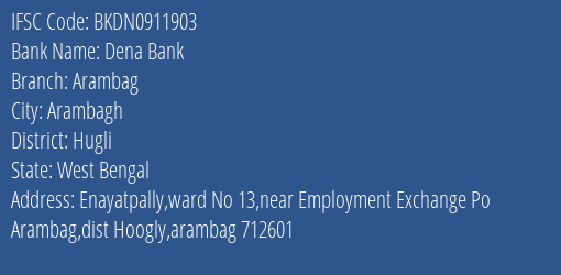 Dena Bank Arambag Branch Hugli IFSC Code BKDN0911903