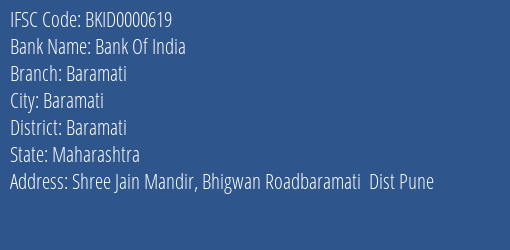 Bank Of India Baramati Branch Baramati IFSC Code BKID0000619