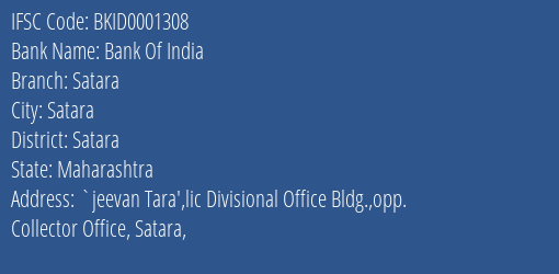 Bank Of India Satara Branch Satara IFSC Code BKID0001308