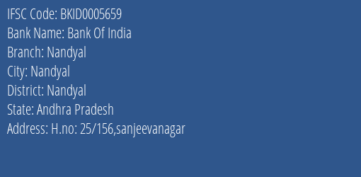 Bank Of India Nandyal Branch Nandyal IFSC Code BKID0005659
