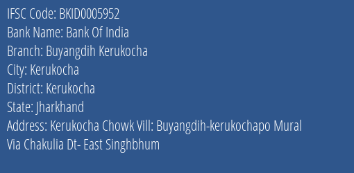 Bank Of India Buyangdih Kerukocha Branch Kerukocha IFSC Code BKID0005952