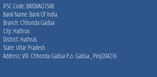 Bank Of India Chhonda Gadua Branch Hathras IFSC Code BKID0AG1508