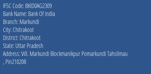 Bank Of India Markundi Branch Chitrakoot IFSC Code BKID0AG2309