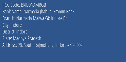 Narmada Jhabua Gramin Bank Beed Branch Khandwa IFSC Code BKID0NAMRGB