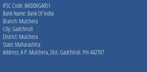 Bank Of India Mulchera Branch Mulchera IFSC Code BKID0VG4051