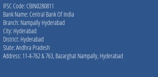 Central Bank Of India Nampally Hyderabad Branch Hyderabad IFSC Code CBIN0280811