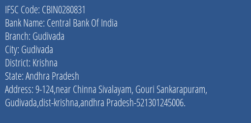 Central Bank Of India Gudivada Branch Krishna IFSC Code CBIN0280831