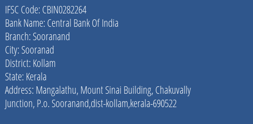 Central Bank Of India Sooranand Branch Kollam IFSC Code CBIN0282264