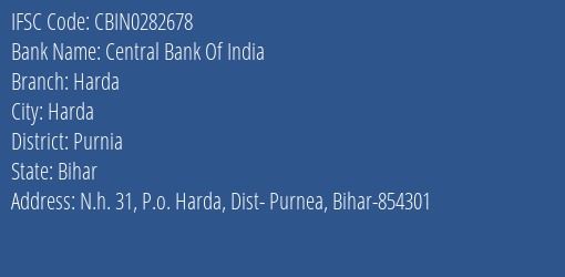 Central Bank Of India Harda Branch Purnia IFSC Code CBIN0282678