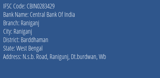 Central Bank Of India Raniganj Branch Barddhaman IFSC Code CBIN0283429