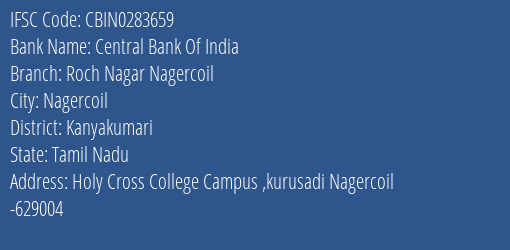 Central Bank Of India Roch Nagar Nagercoil Branch Kanyakumari IFSC Code CBIN0283659
