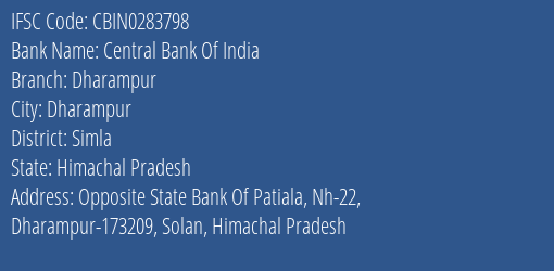 Central Bank Of India Dharampur Branch Simla IFSC Code CBIN0283798
