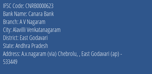 Canara Bank A V Nagaram Branch East Godavari IFSC Code CNRB0000623