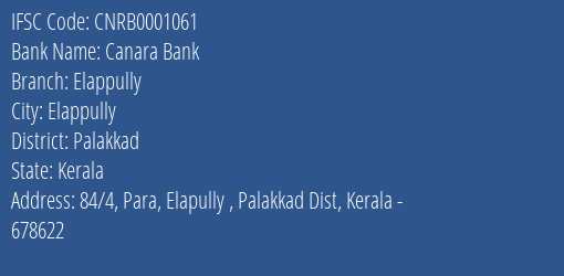 Canara Bank Elappully Branch Palakkad IFSC Code CNRB0001061