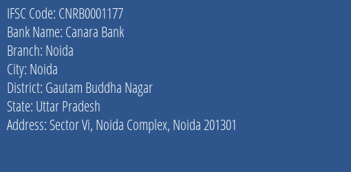 Canara Bank Noida Branch Gautam Buddha Nagar IFSC Code CNRB0001177