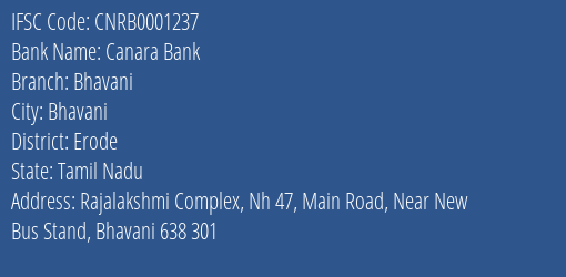 Canara Bank Bhavani Branch IFSC Code