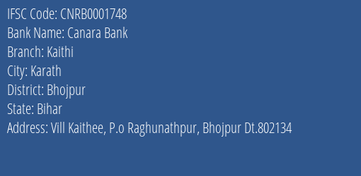 Canara Bank Kaithi Branch Bhojpur IFSC Code CNRB0001748