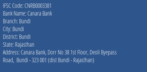 Canara Bank Bundi Branch Bundi IFSC Code CNRB0003381