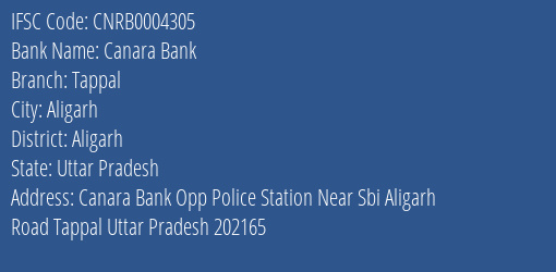 Canara Bank Tappal Branch Aligarh IFSC Code CNRB0004305