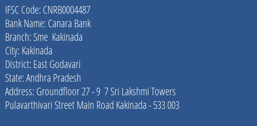 Canara Bank Sme Kakinada Branch East Godavari IFSC Code CNRB0004487