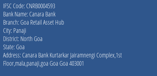 Canara Bank Goa Retail Asset Hub Branch North Goa IFSC Code CNRB0004593