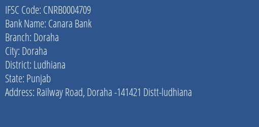 Canara Bank Doraha Branch Ludhiana IFSC Code CNRB0004709