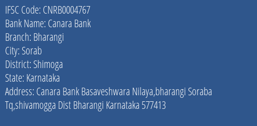 Canara Bank Bharangi Branch Shimoga IFSC Code CNRB0004767