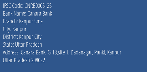 Canara Bank Kanpur Sme Branch Kanpur City IFSC Code CNRB0005125
