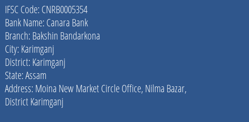 Canara Bank Bakshin Bandarkona Branch Karimganj IFSC Code CNRB0005354
