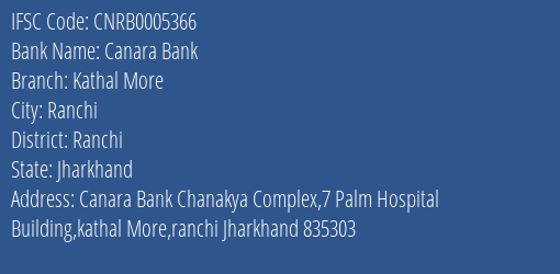 Canara Bank Kathal More Branch Ranchi IFSC Code CNRB0005366