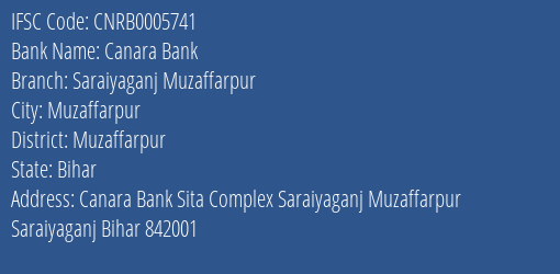 Canara Bank Saraiyaganj Muzaffarpur Branch Muzaffarpur IFSC Code CNRB0005741