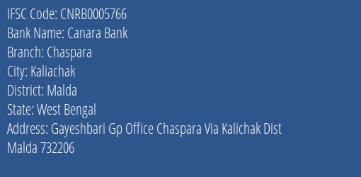 Canara Bank Chaspara Branch Malda IFSC Code CNRB0005766