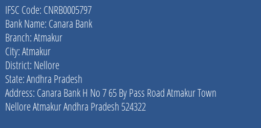Canara Bank Atmakur Branch Nellore IFSC Code CNRB0005797