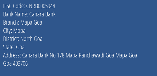 Canara Bank Mapa Goa Branch North Goa IFSC Code CNRB0005948
