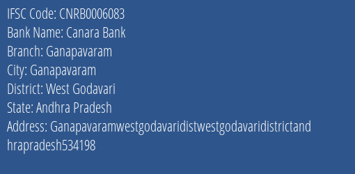 Canara Bank Ganapavaram Branch West Godavari IFSC Code CNRB0006083