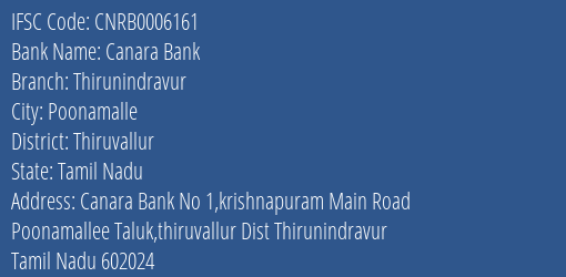 Canara Bank Thirunindravur Branch Thiruvallur IFSC Code CNRB0006161