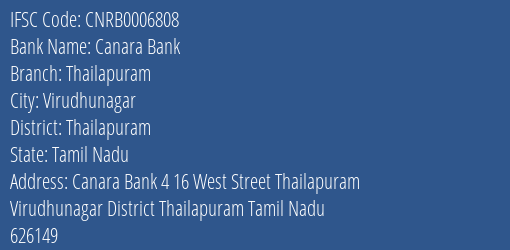 Canara Bank Thailapuram Branch Thailapuram IFSC Code CNRB0006808