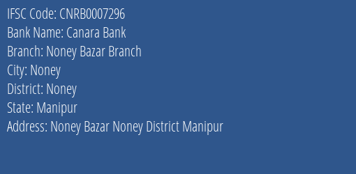 Canara Bank Noney Bazar Branch Branch Noney IFSC Code CNRB0007296