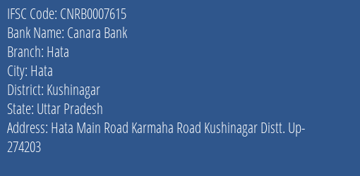 Canara Bank Hata Branch Kushinagar IFSC Code CNRB0007615