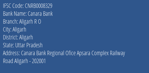 Canara Bank Aligarh R O Branch Aligarh IFSC Code CNRB0008329