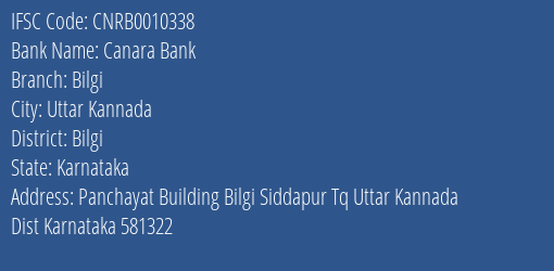 Canara Bank Bilgi Branch Bilgi IFSC Code CNRB0010338