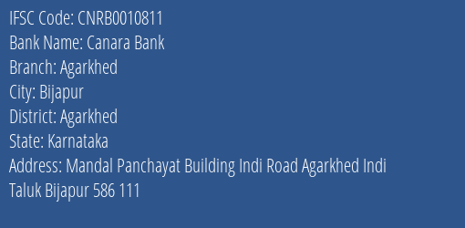 Canara Bank Agarkhed Branch Agarkhed IFSC Code CNRB0010811